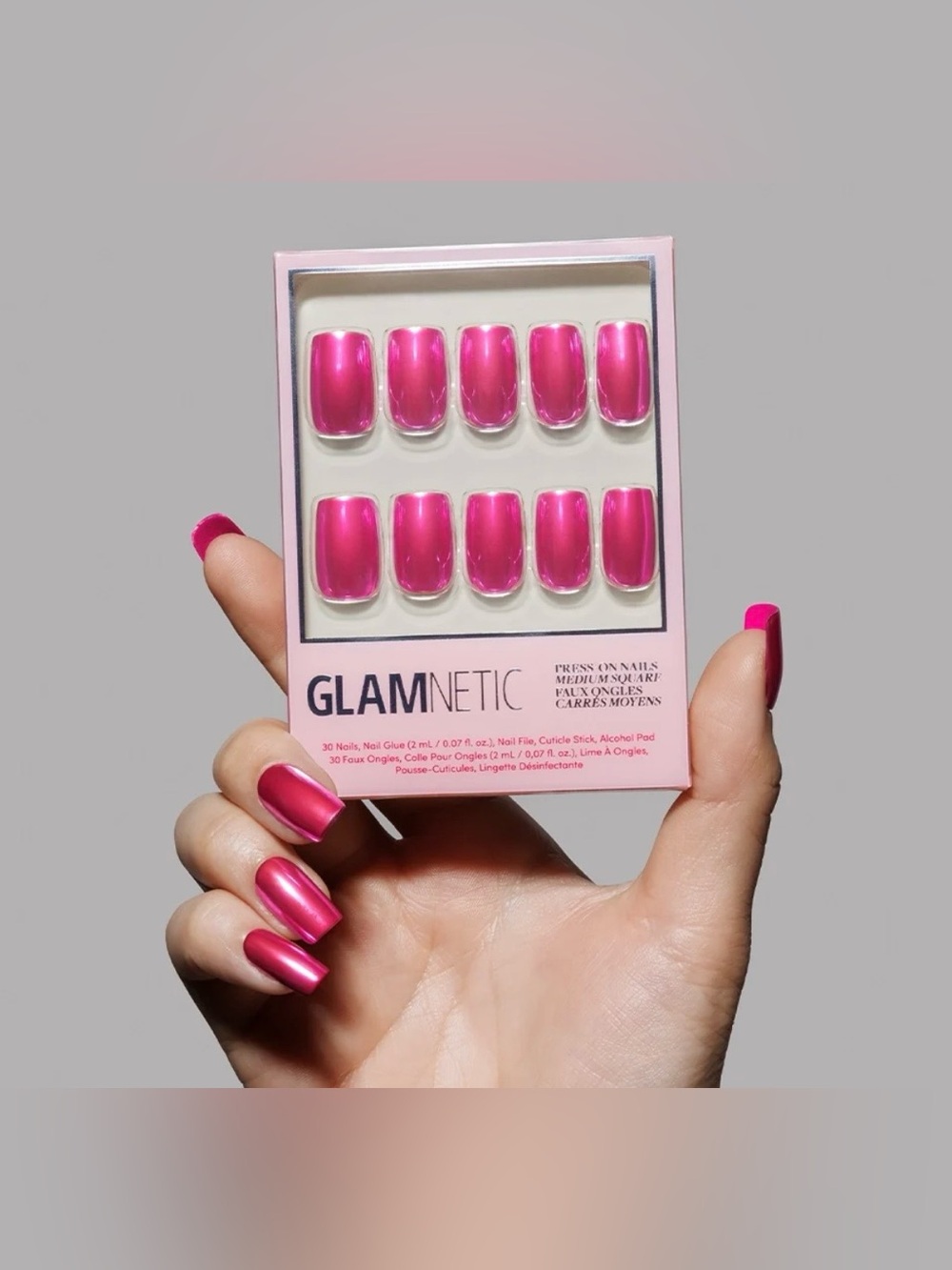 Glamnetic Medium Square Press On Nails PINK ALLOY NIB